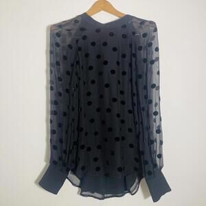 Equipment women’s black polka dot long sleeve blouse scoop back size M